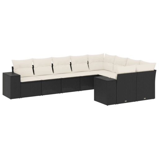 9 részes fekete polyrattan kerti ülőgarnitúra párnákkal