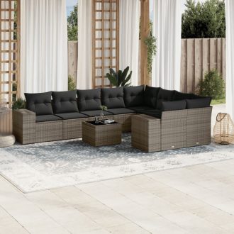   10 részes szürke polyrattan kerti ülőgarnitúra párnákkal