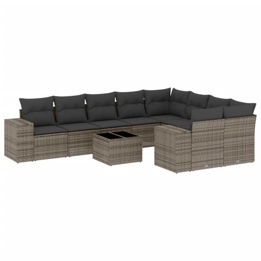 10 részes szürke polyrattan kerti ülőgarnitúra párnákkal