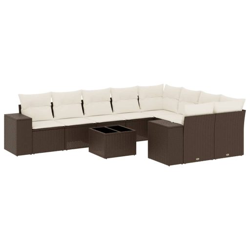 10 részes barna polyrattan kerti ülőgarnitúra párnákkal