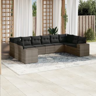   10 részes szürke polyrattan kerti ülőgarnitúra párnákkal