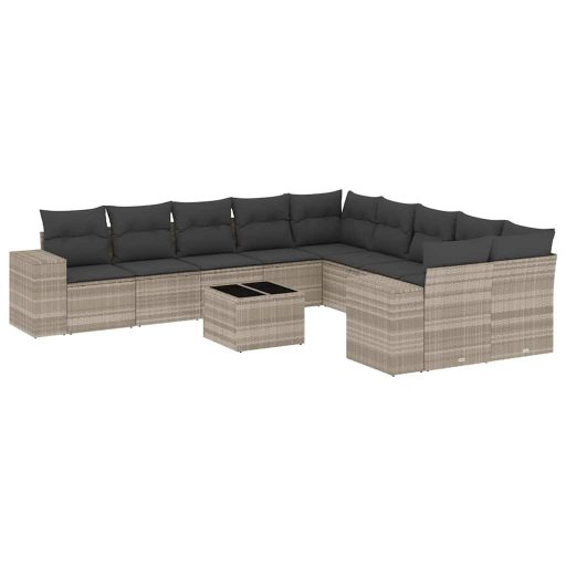 11 részes világosszürke polyrattan kerti ülőgarnitúra párnákkal