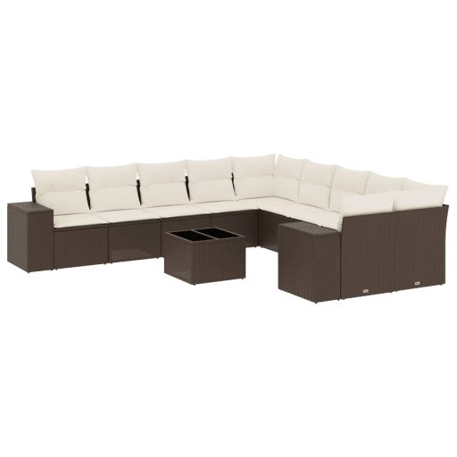 11 részes barna polyrattan kerti ülőgarnitúra párnákkal