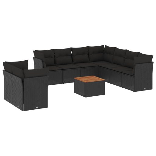 10 részes fekete polyrattan kerti ülőgarnitúra párnákkal