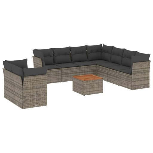 10 részes szürke polyrattan kerti ülőgarnitúra párnákkal