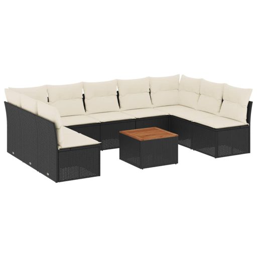 10 részes fekete polyrattan kerti ülőgarnitúra párnákkal