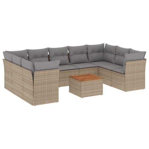 10 részes bézs polyrattan kerti ülőgarnitúra párnával