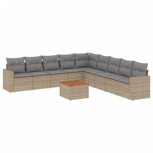 10 részes bézs polyrattan kerti ülőgarnitúra párnával