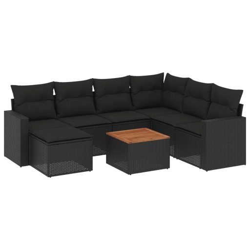 8 részes fekete polyrattan kerti ülőgarnitúra párnákkal
