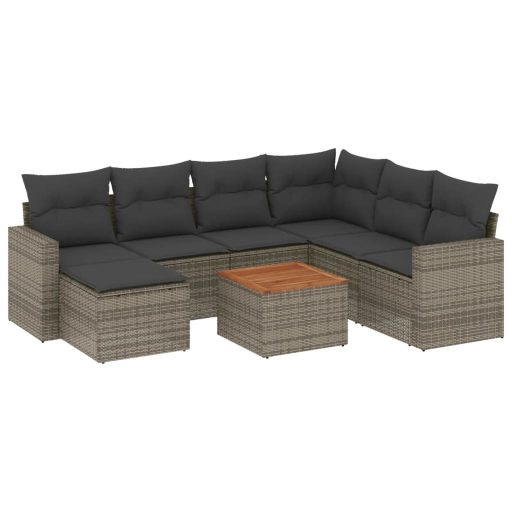 8 részes szürke polyrattan kerti ülőgarnitúra párnákkal
