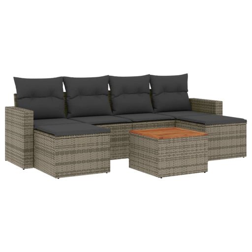 7 részes szürke polyrattan kerti ülőgarnitúra párnákkal