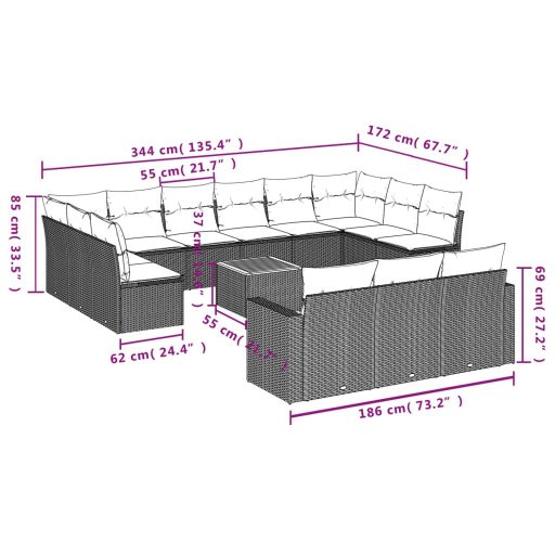 14 részes szürke polyrattan kerti ülőgarnitúra párnákkal