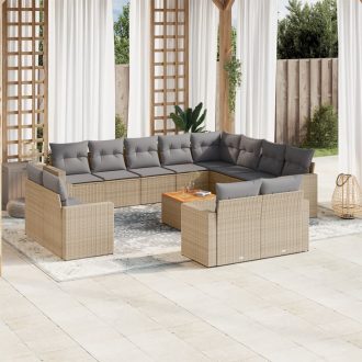   13 részes bézs polyrattan kerti ülőgarnitúra párnákkal