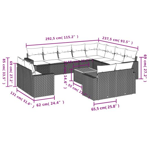 13 részes szürke polyrattan kerti ülőgarnitúra párnákkal