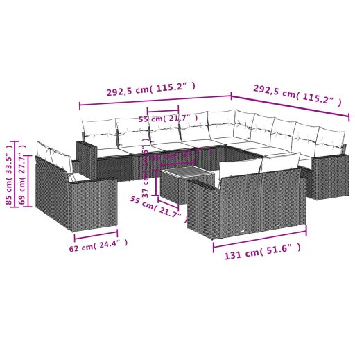 14 részes szürke polyrattan kerti ülőgarnitúra párnákkal