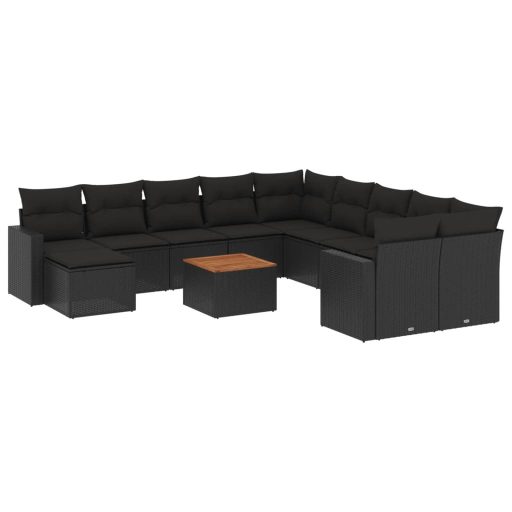 12 részes fekete polyrattan kerti ülőgarnitúra párnákkal