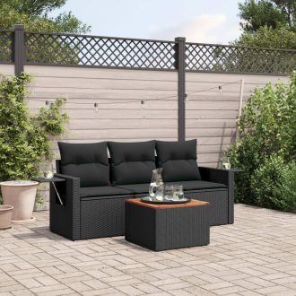   4 részes fekete polyrattan kerti ülőgarnitúra párnákkal