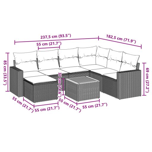 5 részes fekete polyrattan kerti kanapészett párnákkal