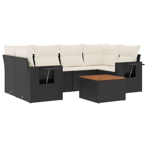 7 részes fekete polyrattan kerti ülőgarnitúra párnával