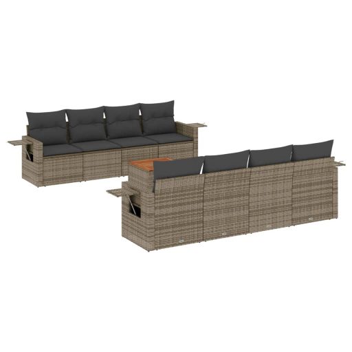 9 részes szürke polyrattan kerti ülőgarnitúra párnákkal