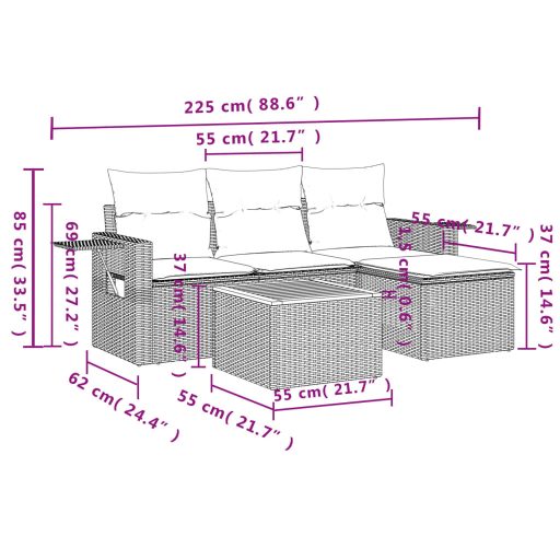 5 részes szürke polyrattan kerti ülőgarnitúra párnákkal