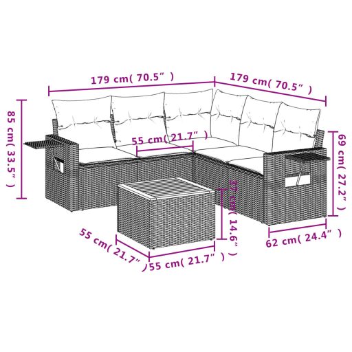 6 részes szürke polyrattan kerti ülőgarnitúra párnákkal