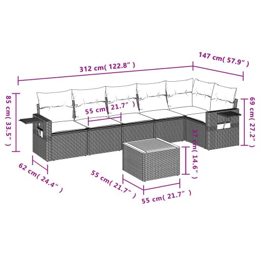 7 részes fekete polyrattan kerti ülőgarnitúra párnával