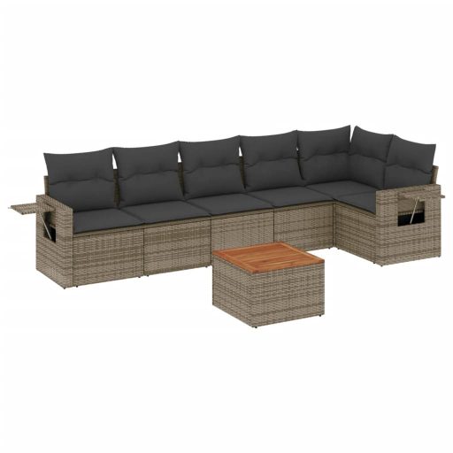 7 részes szürke polyrattan kerti ülőgarnitúra párnákkal