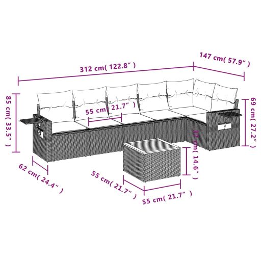 7 részes szürke polyrattan kerti ülőgarnitúra párnákkal