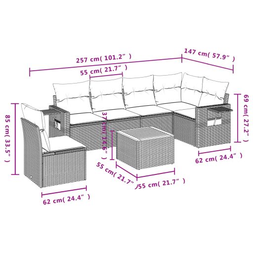 7 részes fekete polyrattan kerti ülőgarnitúra párnával