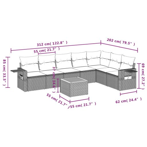 8 részes szürke polyrattan kerti ülőgarnitúra párnákkal