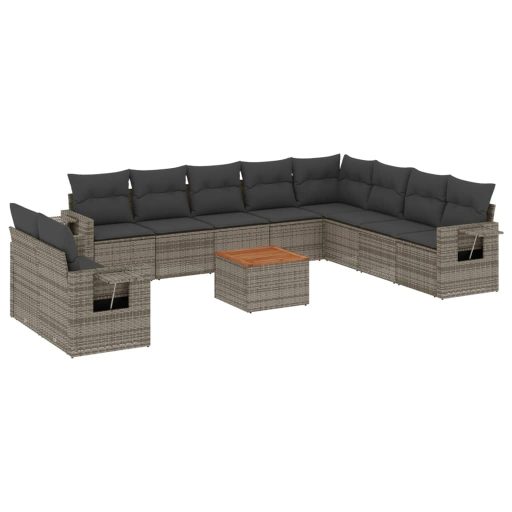 11 részes szürke polyrattan kerti ülőgarnitúra párnákkal