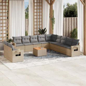   12 részes bézs polyrattan kerti ülőgarnitúra párnákkal
