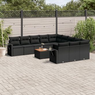   12 részes fekete polyrattan kerti ülőgarnitúra párnákkal