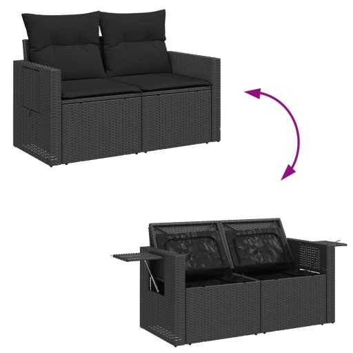 12 részes fekete polyrattan kerti ülőgarnitúra párnákkal