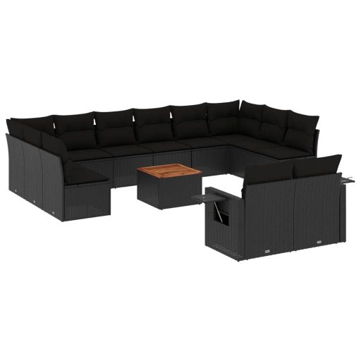 13 részes fekete polyrattan kerti ülőgarnitúra párnákkal