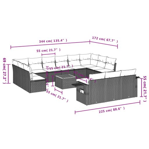 14 részes szürke polyrattan kerti ülőgarnitúra párnákkal