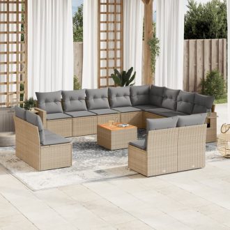   13 részes bézs polyrattan kerti ülőgarnitúra párnákkal