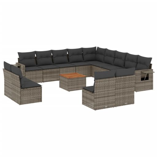 14 részes szürke polyrattan kerti ülőgarnitúra párnákkal