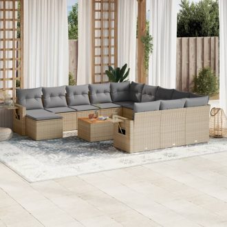   13 részes bézs polyrattan kerti ülőgarnitúra párnákkal