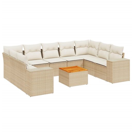 10 részes bézs polyrattan kerti ülőgarnitúra párnával