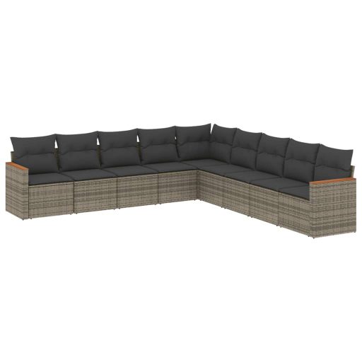 9 részes szürke polyrattan kerti ülőgarnitúra párnákkal