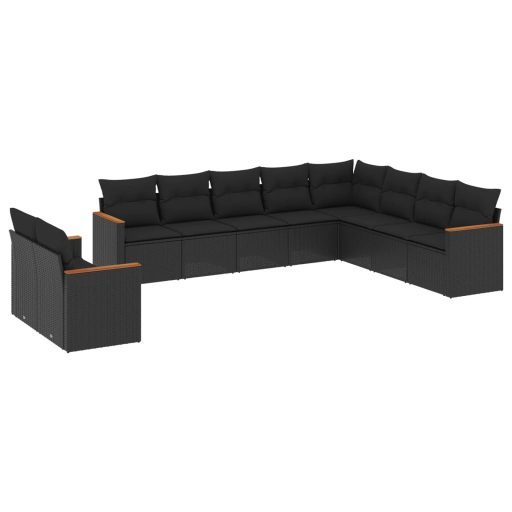 10 részes fekete polyrattan kerti ülőgarnitúra párnákkal