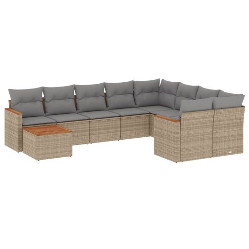 10 részes vegyes bézs polyrattan kerti ülőgarnitúra párnákkal