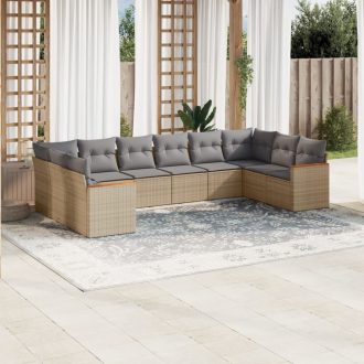   10 részes vegyes bézs polyrattan kerti ülőgarnitúra párnákkal