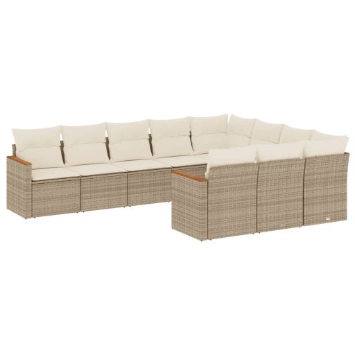 10 részes bézs polyrattan kerti ülőgarnitúra párnával