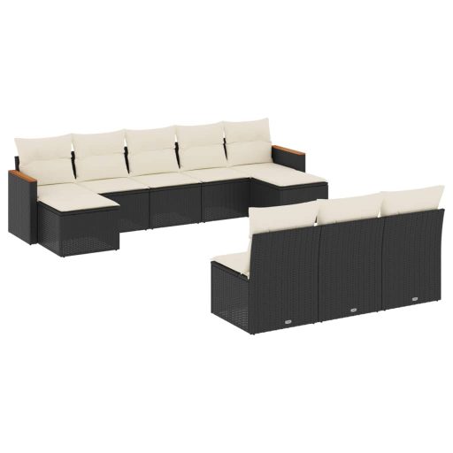 10 részes fekete polyrattan kerti ülőgarnitúra párnákkal