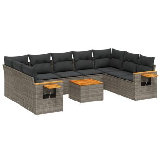   10 részes szürke polyrattan kerti ülőgarnitúra párnákkal