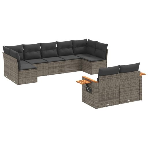 9 részes szürke polyrattan kerti ülőgarnitúra párnákkal
