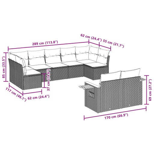 9 részes szürke polyrattan kerti ülőgarnitúra párnákkal